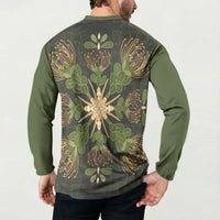 Hawaii Ohia Lehua Squares Button Sweatshirt Hawaiian Quilt Inspired Floral Pattern