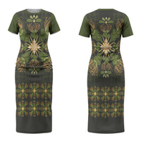 Hawaii Ohia Lehua Squares Couples Matching Short Sleeve Bodycon Dress and Hawaiian Shirt Hawaiian Quilt Inspired Floral Pattern LT9