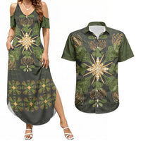 Hawaii Ohia Lehua Squares Couples Matching Summer Maxi Dress and Hawaiian Shirt Hawaiian Quilt Inspired Floral Pattern LT9 Green - Polynesian Pride