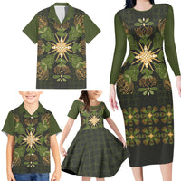 Hawaii Ohia Lehua Squares Family Matching Long Sleeve Bodycon Dress and Hawaiian Shirt Hawaiian Quilt Inspired Floral Pattern