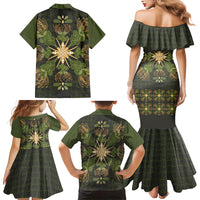 Hawaii Ohia Lehua Squares Family Matching Mermaid Dress and Hawaiian Shirt Hawaiian Quilt Inspired Floral Pattern