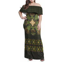 Hawaii Ohia Lehua Squares Family Matching Off Shoulder Maxi Dress and Hawaiian Shirt Hawaiian Quilt Inspired Floral Pattern