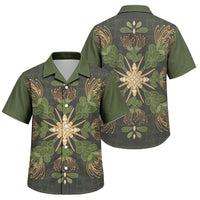 Hawaii Ohia Lehua Squares Family Matching Puletasi and Hawaiian Shirt Hawaiian Quilt Inspired Floral Pattern LT9 Son's Shirt Green - Polynesian Pride