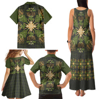 Hawaii Ohia Lehua Squares Family Matching Tank Maxi Dress and Hawaiian Shirt Hawaiian Quilt Inspired Floral Pattern LT9 Mom's Dress Green - Polynesian Pride
