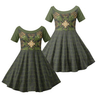 Hawaii Ohia Lehua Squares Family Matching Tank Maxi Dress and Hawaiian Shirt Hawaiian Quilt Inspired Floral Pattern LT9 Daughter's Dress Green - Polynesian Pride
