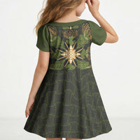 Hawaii Ohia Lehua Squares Kid Short Sleeve Dress Hawaiian Quilt Inspired Floral Pattern LT9 - Polynesian Pride