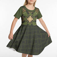 Hawaii Ohia Lehua Squares Kid Short Sleeve Dress Hawaiian Quilt Inspired Floral Pattern LT9 - Polynesian Pride