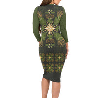 Hawaii Ohia Lehua Squares Long Sleeve Bodycon Dress Hawaiian Quilt Inspired Floral Pattern LT9 - Polynesian Pride