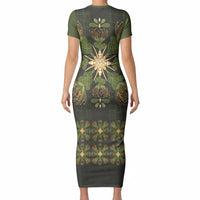 Hawaii Ohia Lehua Squares Short Sleeve Bodycon Dress Hawaiian Quilt Inspired Floral Pattern LT9 - Polynesian Pride