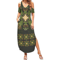 Hawaii Ohia Lehua Squares Summer Maxi Dress Hawaiian Quilt Inspired Floral Pattern LT9 Women Green - Polynesian Pride