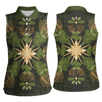 Hawaii Ohia Lehua Squares Women Sleeveless Polo Shirt Hawaiian Quilt Inspired Floral Pattern