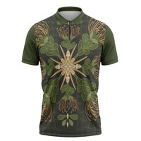 Hawaii Ohia Lehua Squares Zipper Polo Shirt Hawaiian Quilt Inspired Floral Pattern LT9 Green - Polynesian Pride