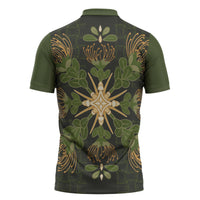 Hawaii Ohia Lehua Squares Zipper Polo Shirt Hawaiian Quilt Inspired Floral Pattern LT9 - Polynesian Pride