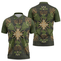 Hawaii Ohia Lehua Squares Zipper Polo Shirt Hawaiian Quilt Inspired Floral Pattern LT9 - Polynesian Pride