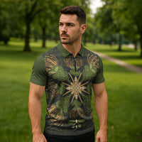 Hawaii Ohia Lehua Squares Zipper Polo Shirt Hawaiian Quilt Inspired Floral Pattern LT9 - Polynesian Pride