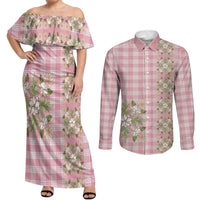 Akala Hamele Hawai'i Palaka Squares Maile Leaf Couples Matching Off Shoulder Maxi Dress and Long Sleeve Button Shirt Flowers Hawaiian Quilt Patterns