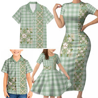 Liko Kukui Hawai'i Palaka Squares Maile Leaf Family Matching Short Sleeve Bodycon Dress and Hawaiian Shirt Flowers Hawaiian Quilt Patterns LT9 - Polynesian Pride