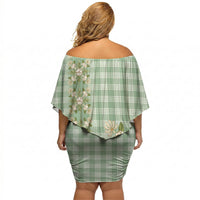 Liko Kukui Hawai'i Palaka Squares Maile Leaf Off Shoulder Short Dress Flowers Hawaiian Quilt Patterns