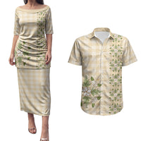 Melemele Ahiahia Hawai'i Palaka Squares Maile Leaf Couples Matching Puletasi and Hawaiian Shirt Flowers Hawaiian Quilt Patterns LT9 Pastel Yellow - Polynesian Pride