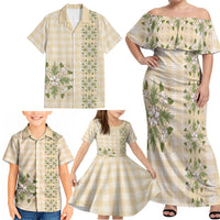 Melemele Ahiahia Hawai'i Palaka Squares Maile Leaf Family Matching Off Shoulder Maxi Dress and Hawaiian Shirt Flowers Hawaiian Quilt Patterns LT9 - Polynesian Pride