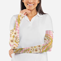 Akala Hamele Palaka Plumeria Arm Sleeves Puakenikeni and Maile Lei