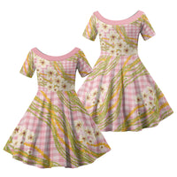 Akala Hamele Palaka Plumeria Family Matching Short Sleeve Bodycon Dress and Hawaiian Shirt Puakenikeni and Maile Lei
