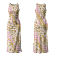 Akala Hamele Palaka Plumeria Family Matching Tank Maxi Dress and Hawaiian Shirt Puakenikeni and Maile Lei