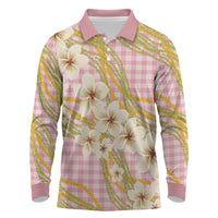 Akala Hamele Palaka Plumeria Long Sleeve Polo Shirt Puakenikeni and Maile Lei LT9 Dusty Rose - Polynesian Pride