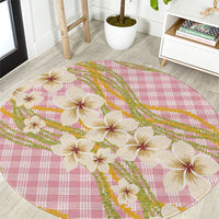 Akala Hamele Palaka Plumeria Round Carpet Puakenikeni and Maile Lei