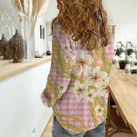 Akala Hamele Palaka Plumeria Women Casual Shirt Puakenikeni and Maile Lei LT9 - Polynesian Pride