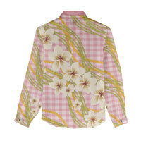 Akala Hamele Palaka Plumeria Women Casual Shirt Puakenikeni and Maile Lei LT9 - Polynesian Pride