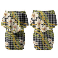 Ele'ele Hawai'i Palaka Plumeria Family Matching Off Shoulder Short Dress and Hawaiian Shirt Puakenikeni and Maile Lei LT9 Mom's Dress Black - Polynesian Pride
