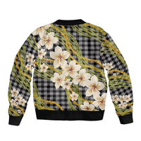 Ele'ele Hawai'i Palaka Plumeria Sleeve Zip Bomber Jacket Puakenikeni and Maile Lei