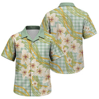 Liko Kukui Hawai'i Palaka Plumeria Family Matching Long Sleeve Bodycon Dress and Hawaiian Shirt Puakenikeni and Maile Lei LT9 Son's Shirt Sage Green - Polynesian Pride