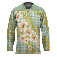 Liko Kukui Hawai'i Palaka Plumeria Hockey Jersey Puakenikeni and Maile Lei