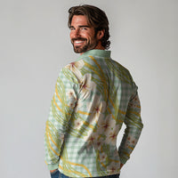 Liko Kukui Hawai'i Palaka Plumeria Long Sleeve Polo Shirt Puakenikeni and Maile Lei
