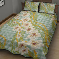 Liko Kukui Hawai'i Palaka Plumeria Quilt Bed Set Puakenikeni and Maile Lei