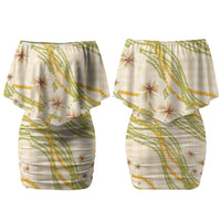 Melemele Ahiahia Hawai'i Palaka Plumeria Couples Matching Off Shoulder Short Dress and Long Sleeve Button Shirt Puakenikeni and Maile Lei LT9 - Polynesian Pride