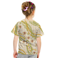 Melemele Ahiahia Hawai'i Palaka Plumeria Kid T Shirt Puakenikeni and Maile Lei