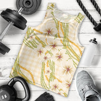 Melemele Ahiahia Hawai'i Palaka Plumeria Men Tank Top Puakenikeni and Maile Lei