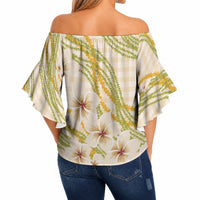 Melemele Ahiahia Hawai'i Palaka Plumeria Off Shoulder Wrap Waist Top Puakenikeni and Maile Lei LT9 - Polynesian Pride