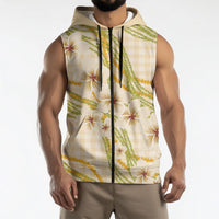 Melemele Ahiahia Hawai'i Palaka Plumeria Sleeveless Zip Hoodie Puakenikeni and Maile Lei