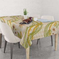 Melemele Ahiahia Hawai'i Palaka Plumeria Tablecloth Puakenikeni and Maile Lei