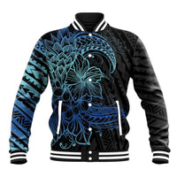 Floral Polynesian Hibiscus Tattoo Baseball Jacket Blue Gradient Style LT9 Unisex Blue - Polynesian Pride