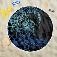 Floral Polynesian Hibiscus Tattoo Beach Blanket Blue Gradient Style LT9 One Size 150cm Blue - Polynesian Pride