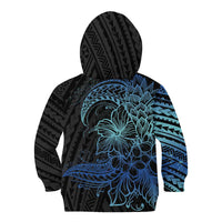 Floral Polynesian Hibiscus Tattoo Kid Hoodie Blue Gradient Style