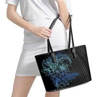 Floral Polynesian Hibiscus Tattoo Leather Tote Bag Blue Gradient Style LT9 - Polynesian Pride