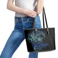 Floral Polynesian Hibiscus Tattoo Leather Tote Bag Blue Gradient Style LT9 - Polynesian Pride