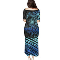 Floral Polynesian Hibiscus Tattoo Puletasi Blue Gradient Style LT9 - Polynesian Pride