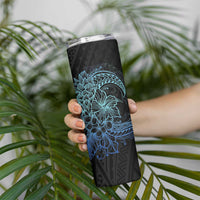 Floral Polynesian Hibiscus Tattoo Skinny Tumbler Blue Gradient Style